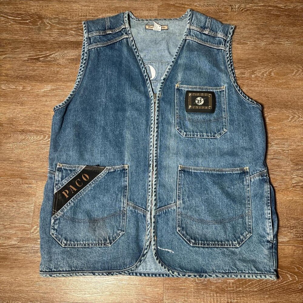2000s Paco Jeans Denim Vest Hip Hop Baggy Vintage Zip Up Vest Mens Size XL